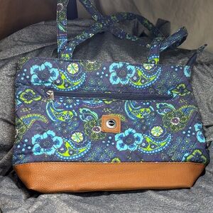 Stone New York Floral Patterned Quilted Shoulder Bag with Tan Accents